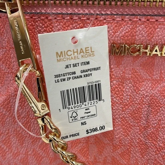 Michael Kors Jet Set Item Large East West Zip Chain Crossbody Grapefruit - Picture 10 of 16